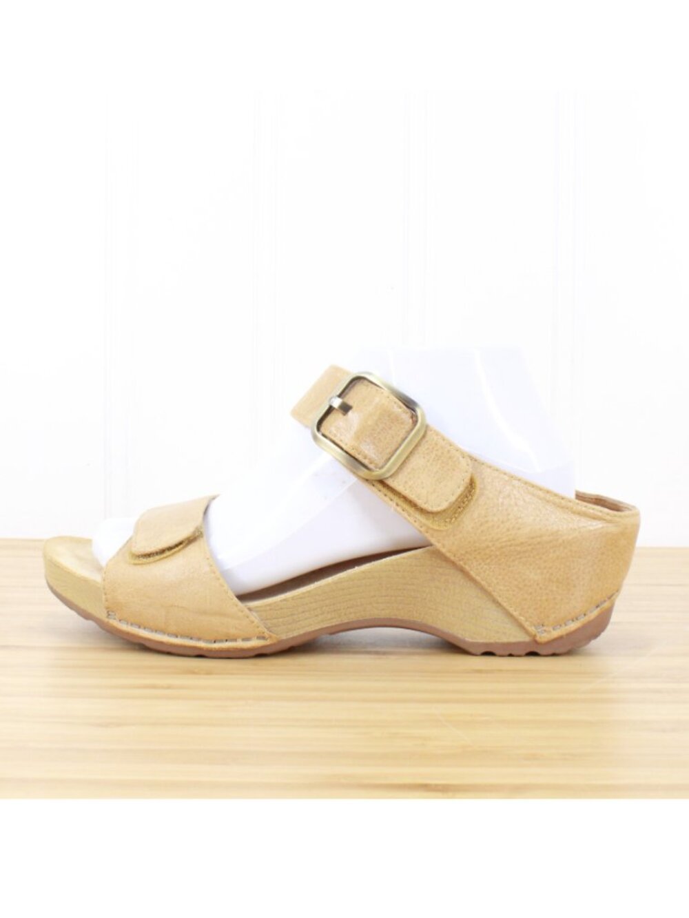 Dansko Tanya Tan Leather Adjustable Slide Wedge Shoes Sandals Size US 11
